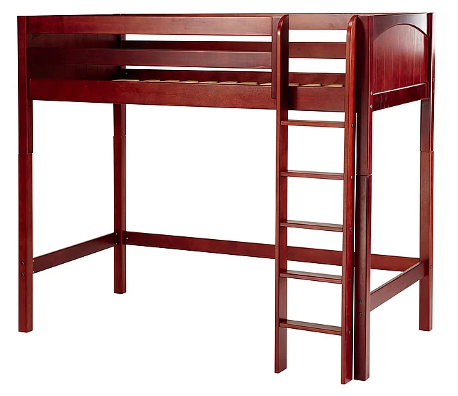Maxtrix Bare Bone Twin Size High Loft (2 x LOW) Panel Bed with Straight Ladder in Chestnut JIBJABCP