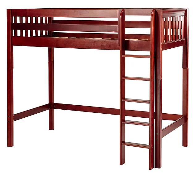 Maxtrix Bare Bone Twin Size High Loft (2 x LOW) Slat Bed with Straight Ladder in Chestnut JIBJABCS