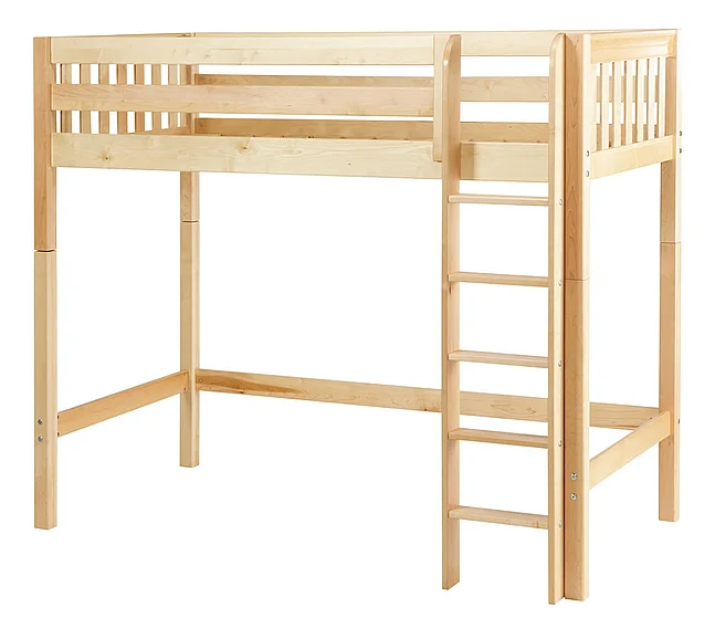 Maxtrix Bare Bone Twin Size High Loft (2 x LOW) Slat Bed with Straight Ladder in Natural JIBJABNS