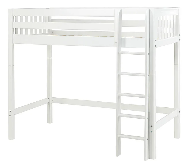 Maxtrix Bare Bone Twin Size High Loft (2 x LOW) Slat Bed with Straight Ladder in White JIBJABWS