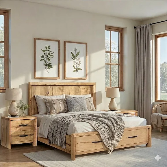 Magnussen Furniture Laramie 2pc Panel Storage Bedroom Set in Honey Wheat