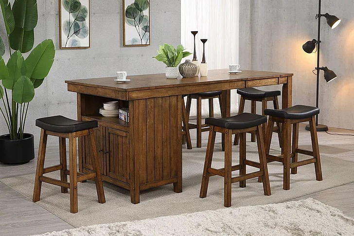 ECI Brigantine 7pc 78 Inch Island Dining Set in Distressed Walnut