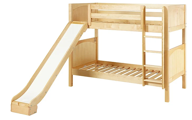 Maxtrix Bare Bone Twin Size Medium Bunk (2 Low/2 High) Panel Bed with Straight Ladder and Slide in Natural JOLLYNP