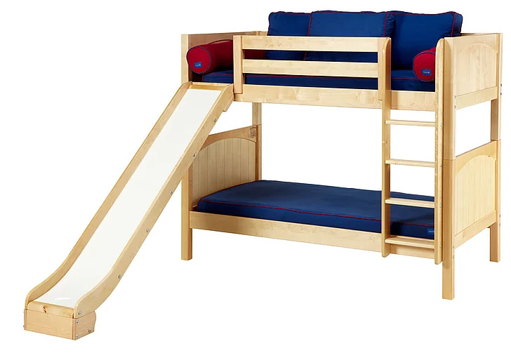 Maxtrix Bare Bone Medium Bunk (2 Low/2 High) Panel Bedroom Set in Natural (Straight Ladder and Slide)