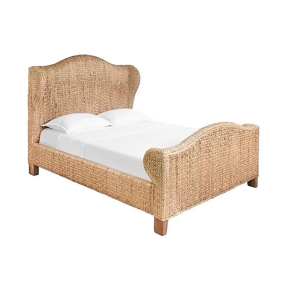 Worlds Away Winged Bed in Natural Water Hyacinth Queen Size JOVI QUEEN