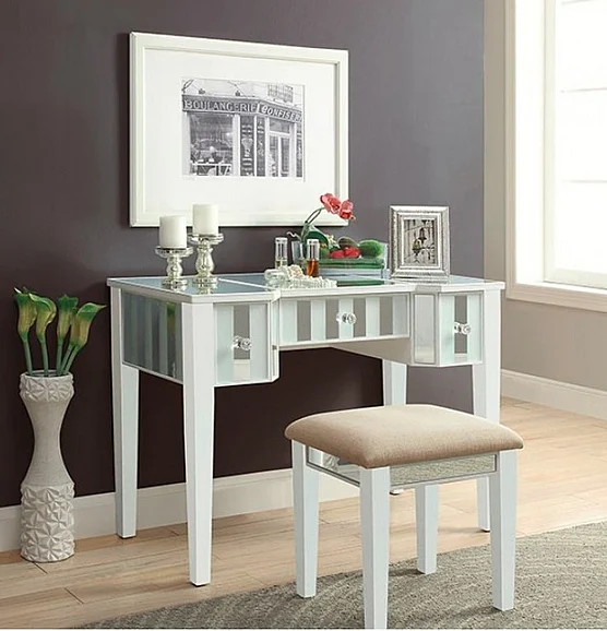 Furniture of America Joyce Vanity with Stool in White CM-DK6385WH