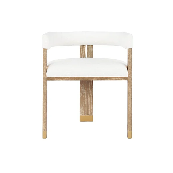 Worlds Away Modern Wooden Accent Chair w/ White Linen JUDE CO