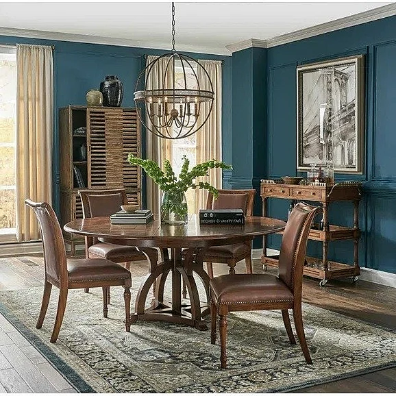 Sarreid Jupe 5pc Austin Large Dining Table Set w/ Camile Leather Side Chair