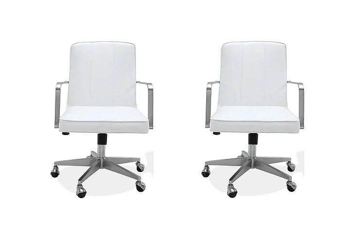 Modus Furniture One Metal Frame Home Office Chair in Brushed Stainless Steel and White Leather JVA417 (Set of 2)