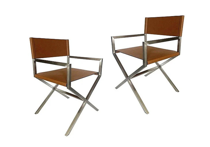Modus Furniture One Modern Coastal Director's Dining Arm Chair in Cognac and Brushed Stainless Steel JVHH63 (Set of 2)