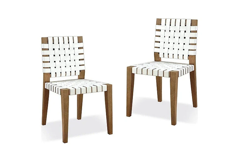 Modus Furniture One Woven Leather and Solid Wood Dining Side Chair in White and Bisque JVLH63W (Set of 2)