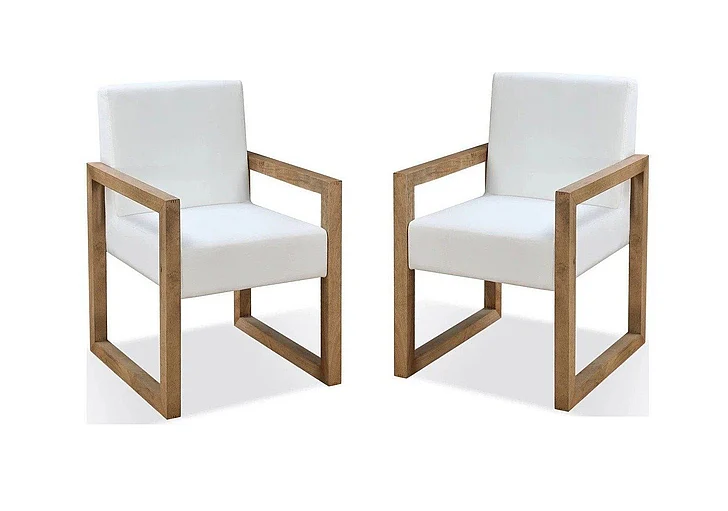 Modus Furniture One Modern Coastal Sled Leg Upholstered Dining Arm Chair in White Pearl and Bisque JVLH64 (Set of 2)