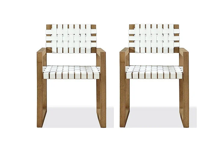 Modus Furniture One Woven Leather and Solid Wood Dining Arm Chair in White and Bisque JVLH64A (Set of 2)