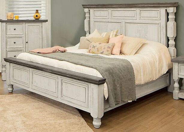 IFD Stone Queen Panel Bed in Antique White