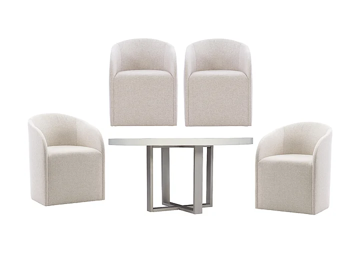 Bernhardt Logan Square 5pc Merrion Round Dining Room Set in Bone/Sable Brown - SET B