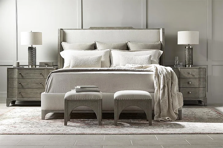 Bernhardt Albion 2pc Queen Shelter Bedroom Set in Pewter