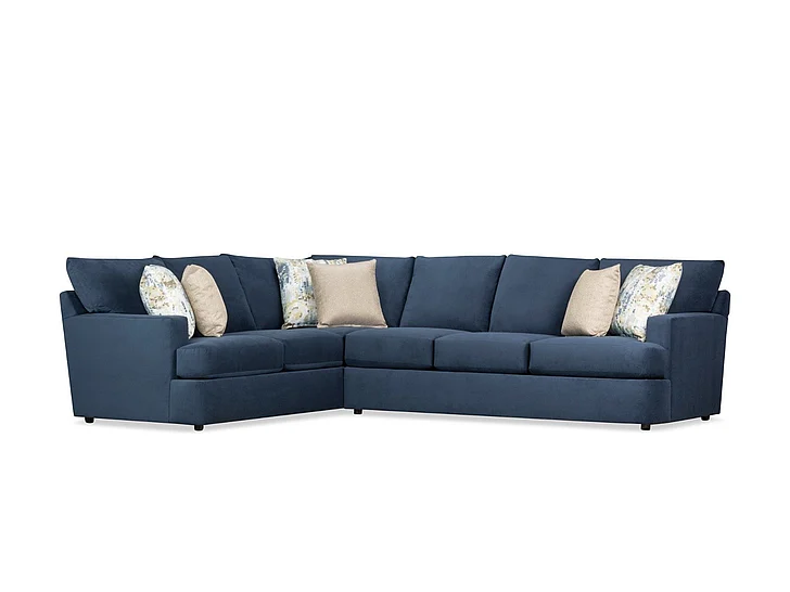 Klaussner Cozy Oliver 2-Piece L-Shaped Fabric Sectional Sofa in Blue