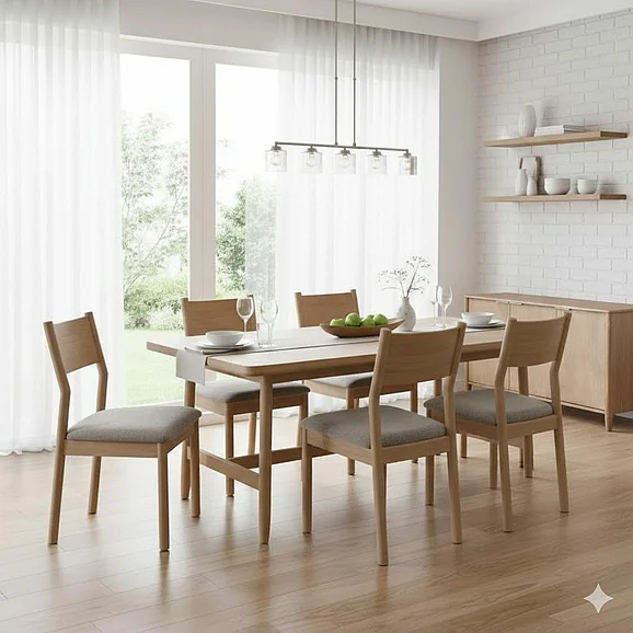 LH Home Kamelia 7pc Dining Room Set in Sand