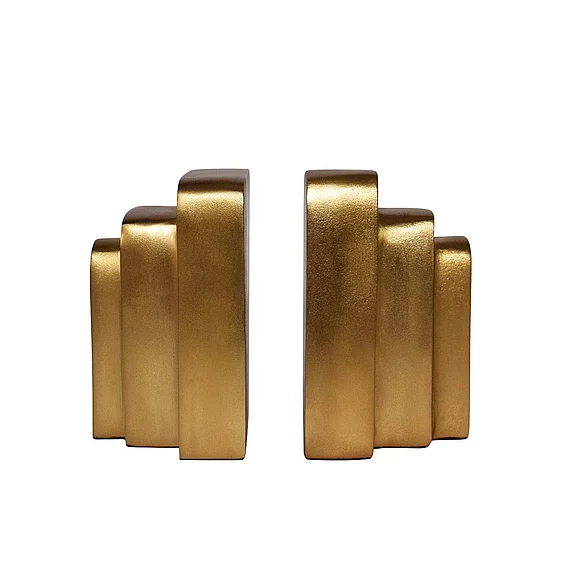 Worlds Away Triple Layer Rectangle Bookends in Shiny Brass KARAT