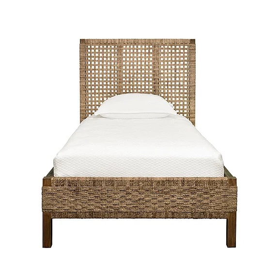 Worlds Away Seagrass Bed w/ Wrapped Headboard Twin Size KARINA TWIN