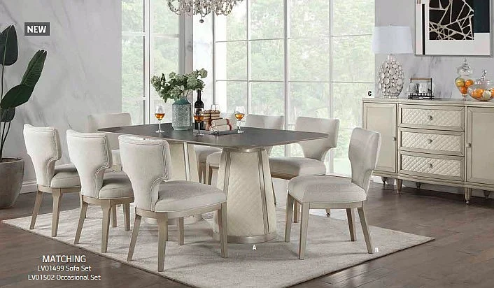 ACME Kasa 7pc Rectangular Dining Room Set in Beige