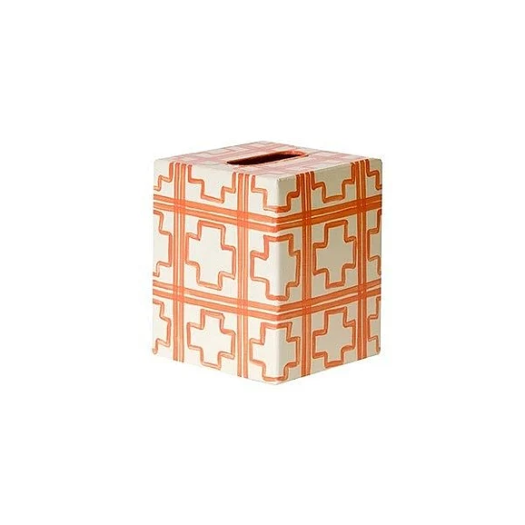 Worlds Away Kleenex Box in Orange and Cream Trellis KBSQUAREDOR