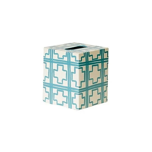 Worlds Away Kleenex Box in Torquoise and Cream Trellis KBSQUAREDT