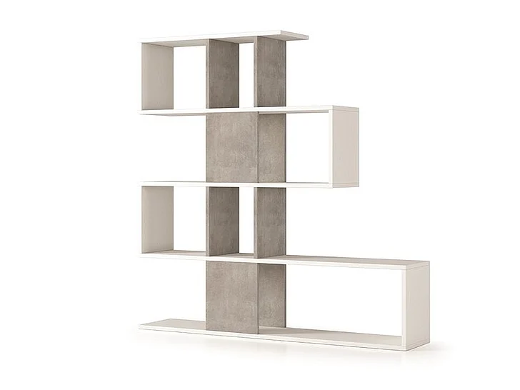Casabianca Home Time Bookcase in White Wood Grain and Light Gray Concrete Melamine KD-I20WG