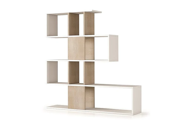 Casabianca Home Time Bookcase in White Wood Grain and Light Oak Concrete Melamine KD-I20WO