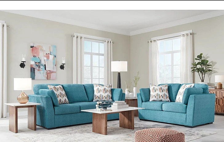 Keerwick 2Pc Living Room Set in Teal