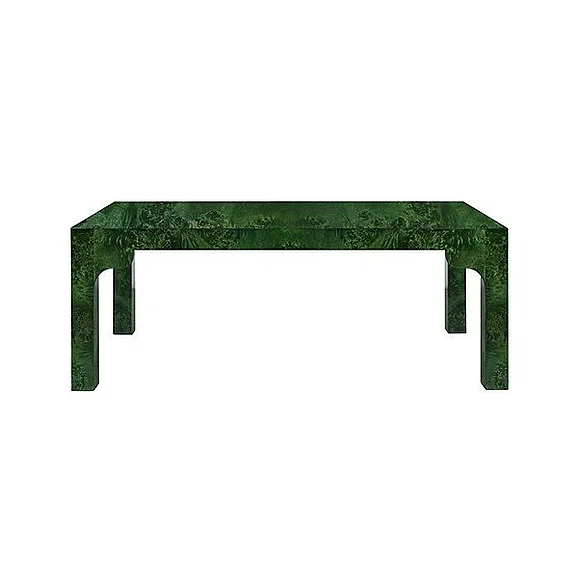 Worlds Away Parsons Style Coffee Table with Decorative Apron in Emerald Burl Wood KENDALL EBW
