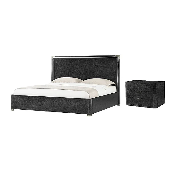 Theodore Alexander Kesden 2pc Kesden Wood Bedroom Set in Silent Black