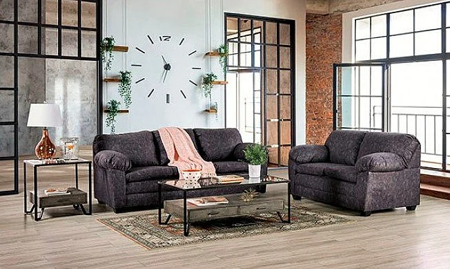 Furniture of America Keswick 2pc Living Room Set in Charcoal