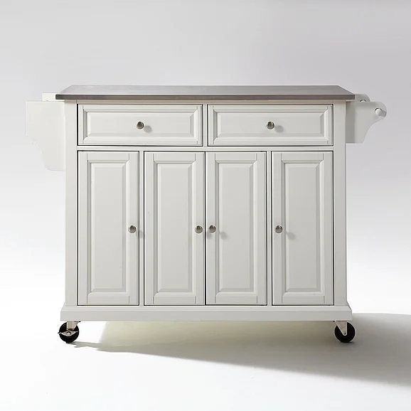 Crosley Full Size Stainless Steel Top Kitchen Cart in White KF30002EWH