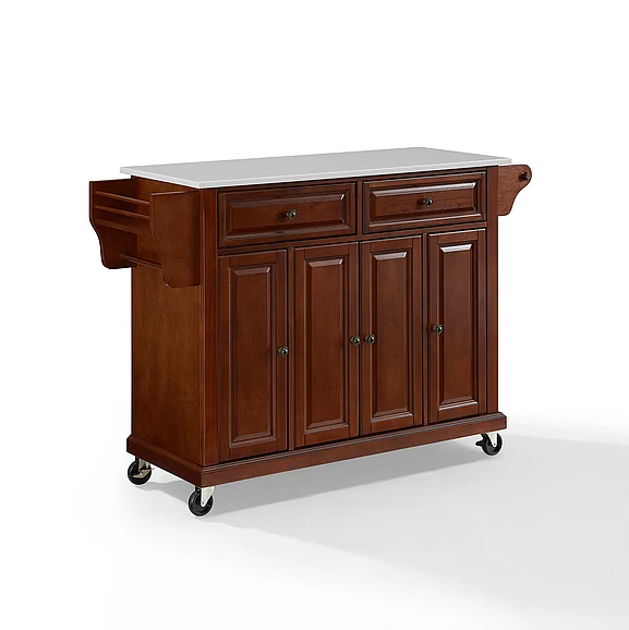 Crosley Full Size Stone Top Kitchen Cart in Mahogany KF30005EMA