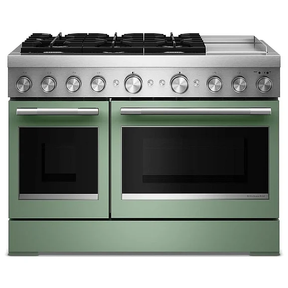 KitchenAid - Whirlpool 48-inch 6 Burner Commercial-style Dual Fuel Range With Griddle in Cardamom KFDD948SDC