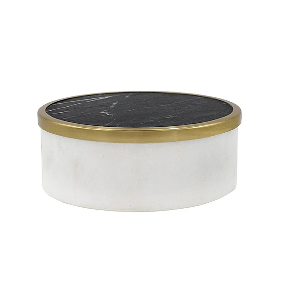 Worlds Away White Marble Container w/ Black Marble Top KHALID