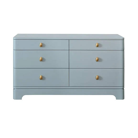 Worlds Away Six Drawer Rounded Edge Chest in Light Blue Matte Lacquer KILMER LB