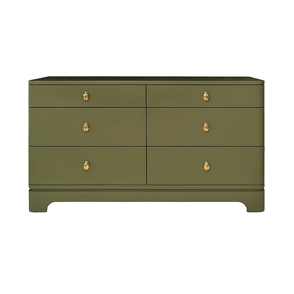 Worlds Away Six Drawer Rounded Edge Chest in Olive Green Matte Lacquer KILMER OLV
