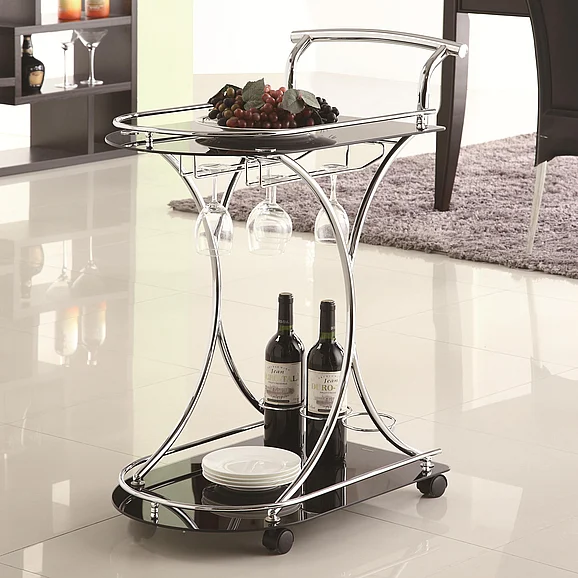 Coaster Serving Cart with 2 Black Glass Shelves 910001