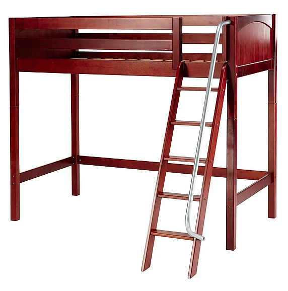 Maxtrix Bare Bone Twin Size High Loft (2 x LOW) Panel Bed with Angle Ladder in Chestnut KNOCKOUTCP