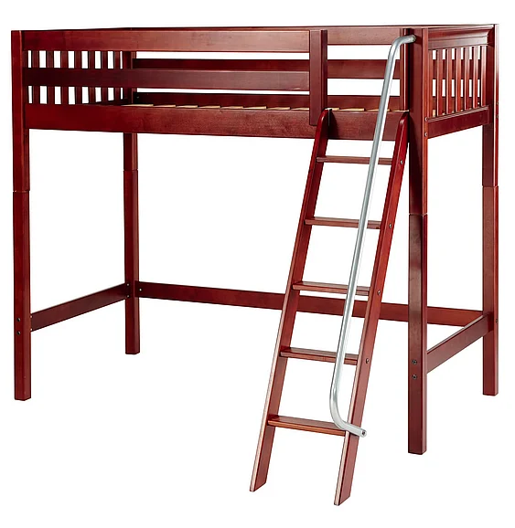 Maxtrix Bare Bone Twin Size High Loft (2 x LOW) Slat Bed with Angle Ladder in Chestnut KNOCKOUTCS