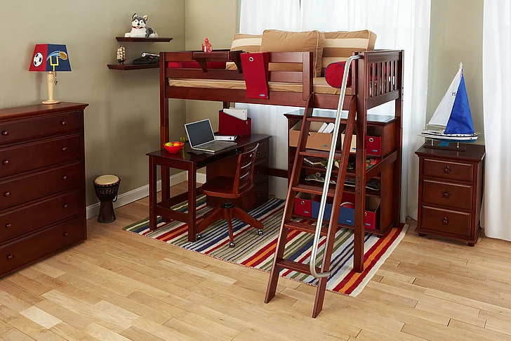 Maxtrix Bare Bone High Loft (2 x LOW) Slat Bedroom Set in Chestnut (Angle Ladder)