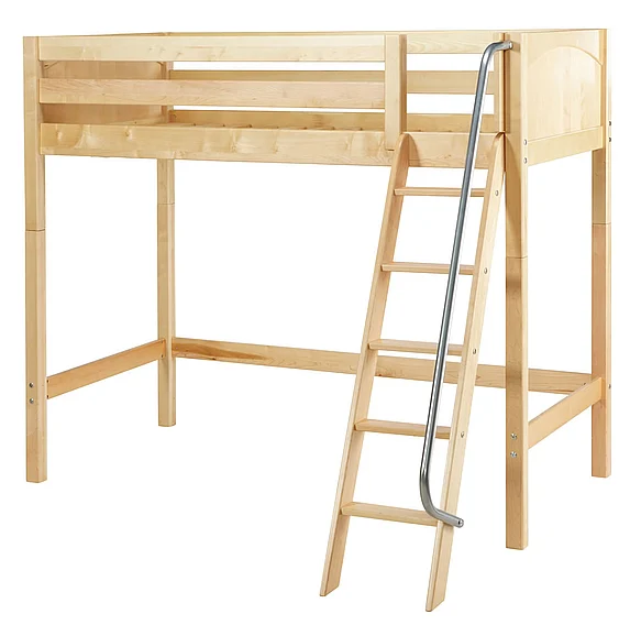 Maxtrix Bare Bone Twin Size High Loft (2 x LOW) Panel Bed with Angle Ladder in Natural KNOCKOUTNP