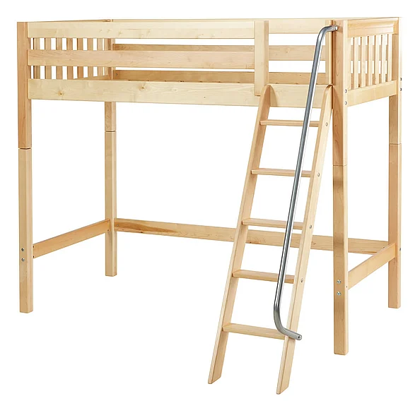 Maxtrix Bare Bone Twin Size High Loft (2 x LOW) Slat Bed with Angle Ladder in Natural KNOCKOUTNS