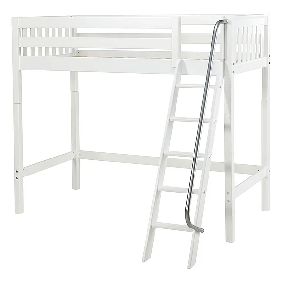 Maxtrix Bare Bone Twin Size High Loft (2 x LOW) Slat Bed with Angle Ladder in White KNOCKOUTWS
