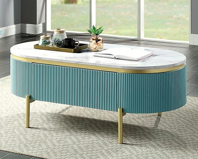 Furniture of America Koblenz Coffee Table in Light Teal CM4412GR-C