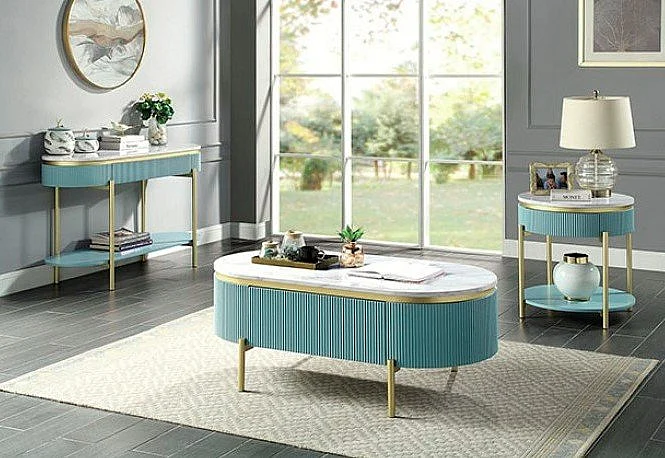 Furniture of America Koblenz 3pc Coffee Table Set in Light Teal