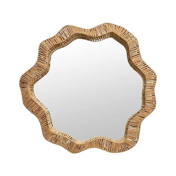 Worlds Away Round Organic Shaped Mirror w/ Natural Rattan Frame KOMODO
