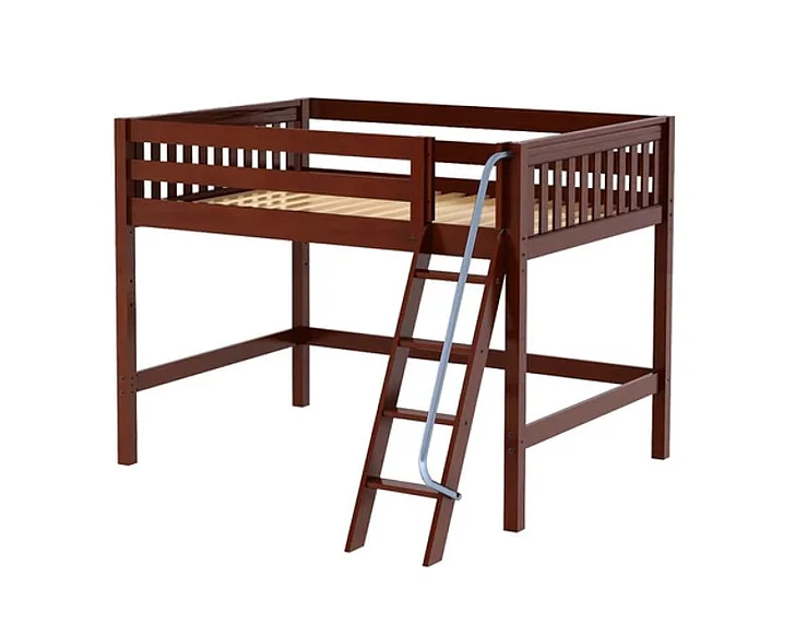 Maxtrix Bare Bone Full Size Mid Loft (Low/Low) Slat Bed with Angle Ladder in Chestnut KONGCS